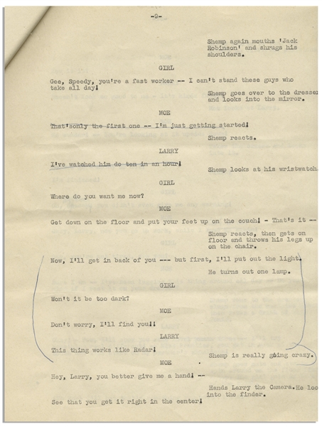 Moe Howard's 11pp. Script Entitled ''Look at the Brownie'', With Moe's Annotations Including His Signature -- Likely the Script for The Three Stooges 1952 Appearance on ''All Star Revue'' -- Very Good